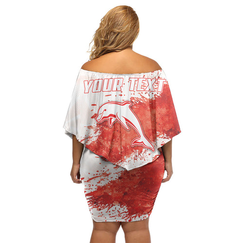 Personalised Dolphins Rugby Off Shoulder Short Dress Dolphin Mascot - Sporty Splash Art Style