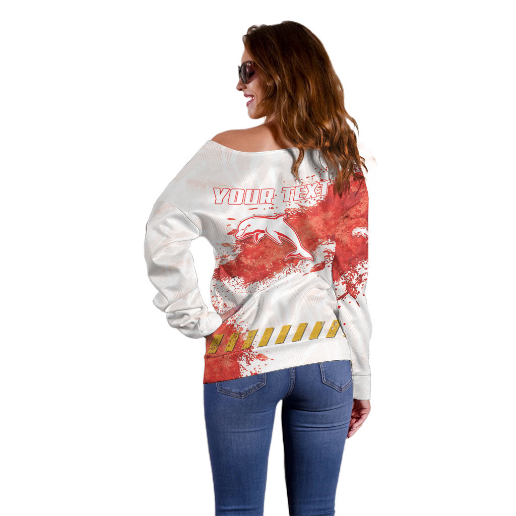 Personalised Dolphins Rugby Off Shoulder Sweater Dolphin Mascot - Sporty Splash Art Style