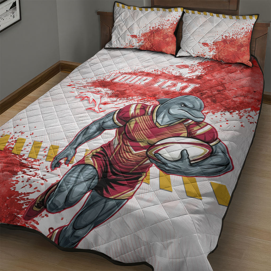 Personalised Dolphins Rugby Quilt Bed Set Dolphin Mascot - Sporty Splash Art Style