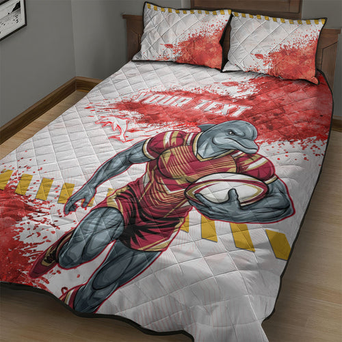 Personalised Dolphins Rugby Quilt Bed Set Dolphin Mascot - Sporty Splash Art Style