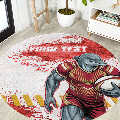 Personalised Dolphins Rugby Round Carpet Dolphin Mascot - Sporty Splash Art Style