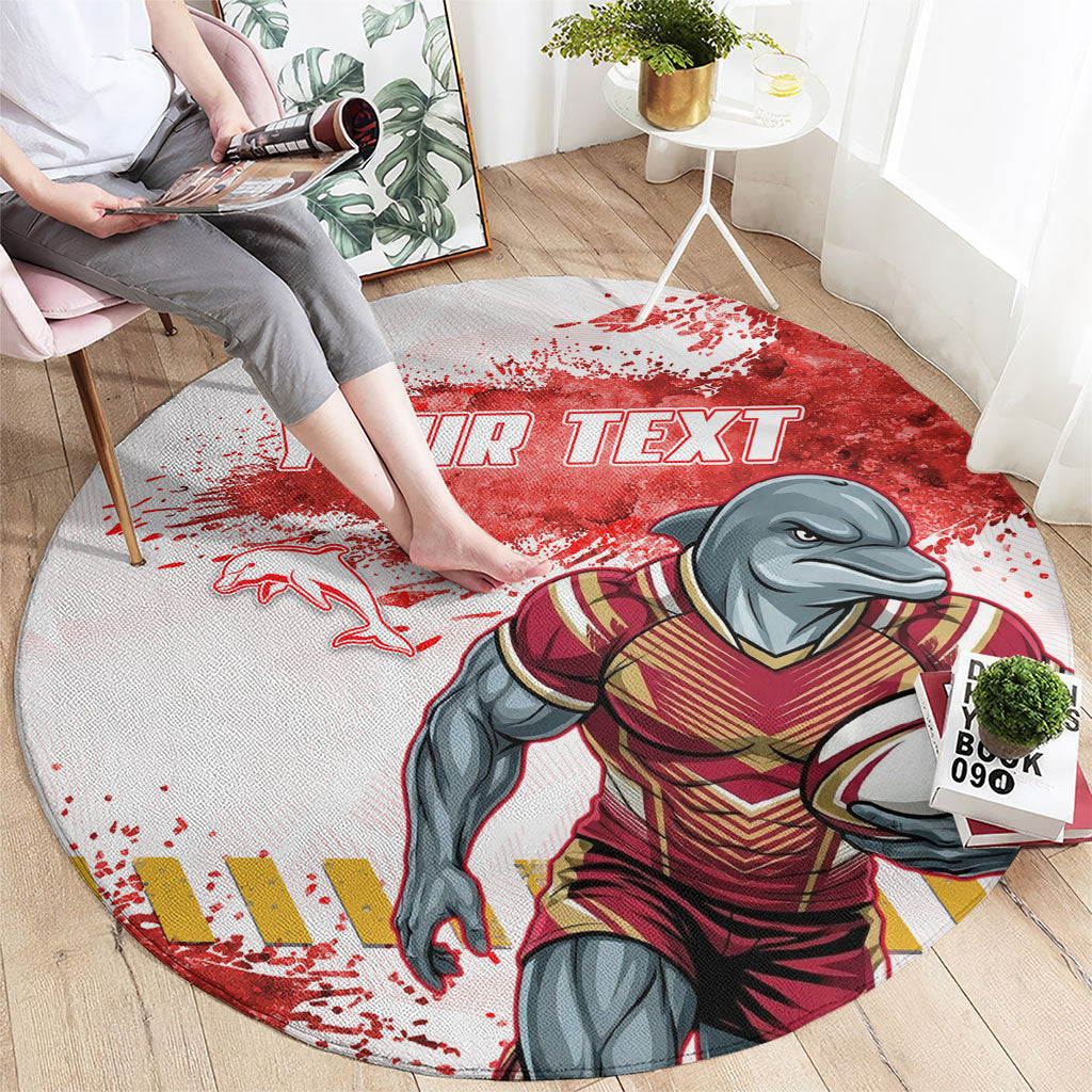 Personalised Dolphins Rugby Round Carpet Dolphin Mascot - Sporty Splash Art Style