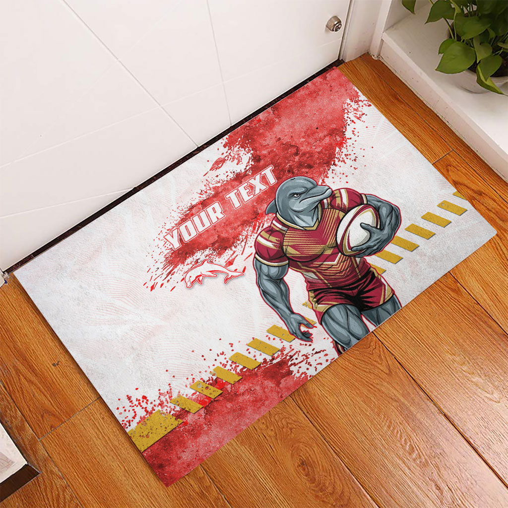 Personalised Dolphins Rugby Rubber Doormat Dolphin Mascot - Sporty Splash Art Style