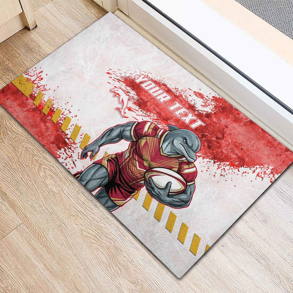 Personalised Dolphins Rugby Rubber Doormat Dolphin Mascot - Sporty Splash Art Style