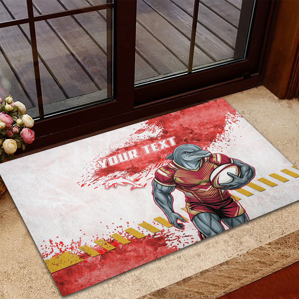 Personalised Dolphins Rugby Rubber Doormat Dolphin Mascot - Sporty Splash Art Style