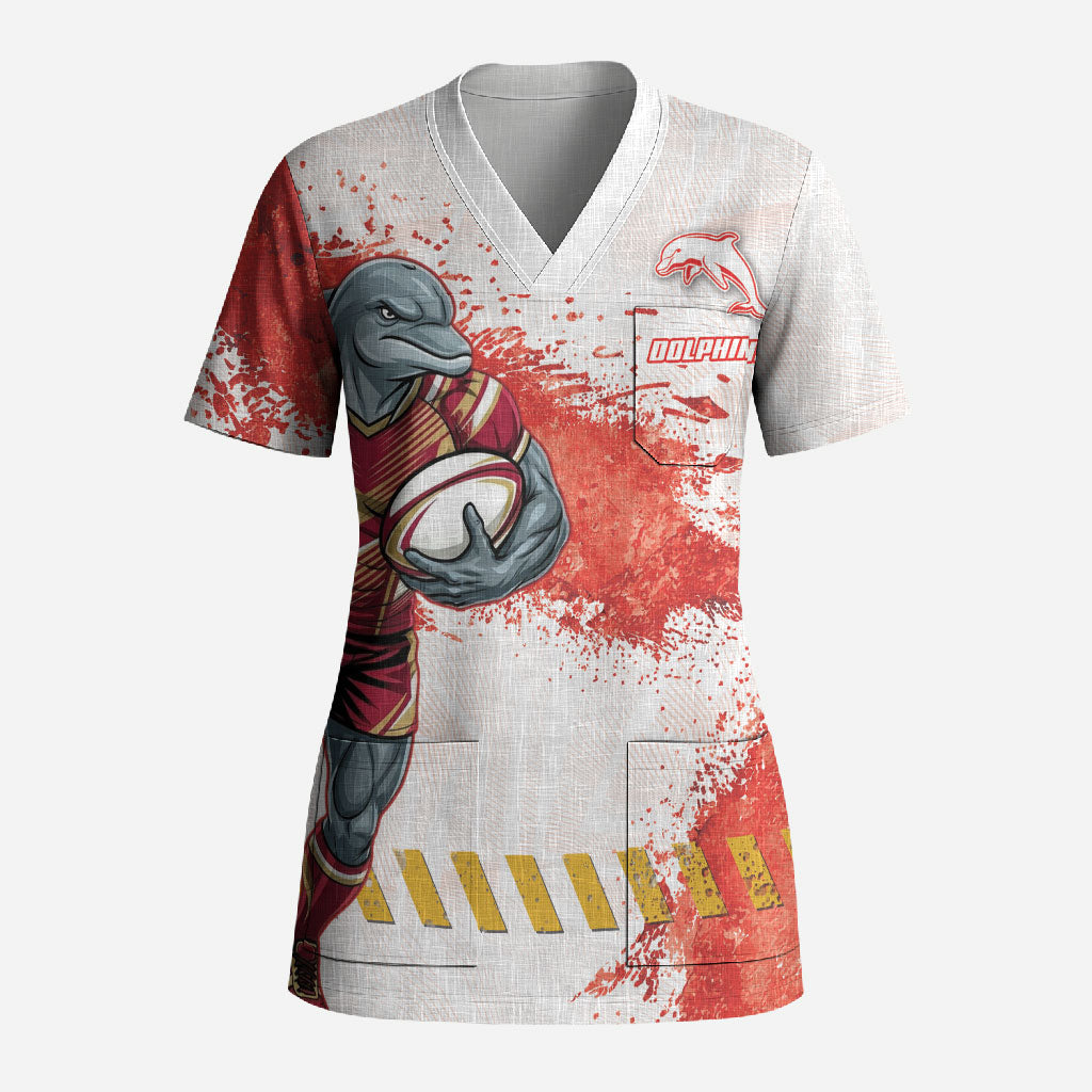 Personalised Dolphins Rugby Scrub Top Dolphin Mascot - Sporty Splash Art Style