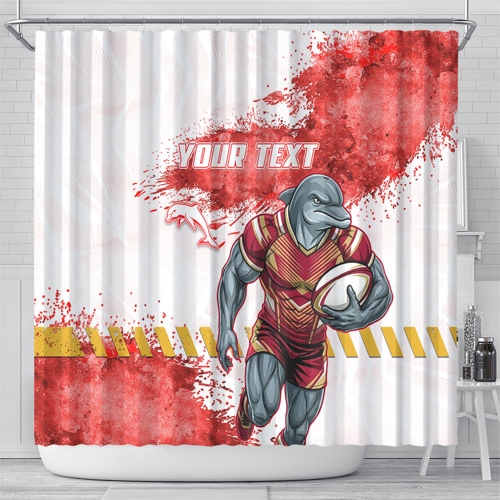 Personalised Dolphins Rugby Shower Curtain Dolphin Mascot - Sporty Splash Art Style