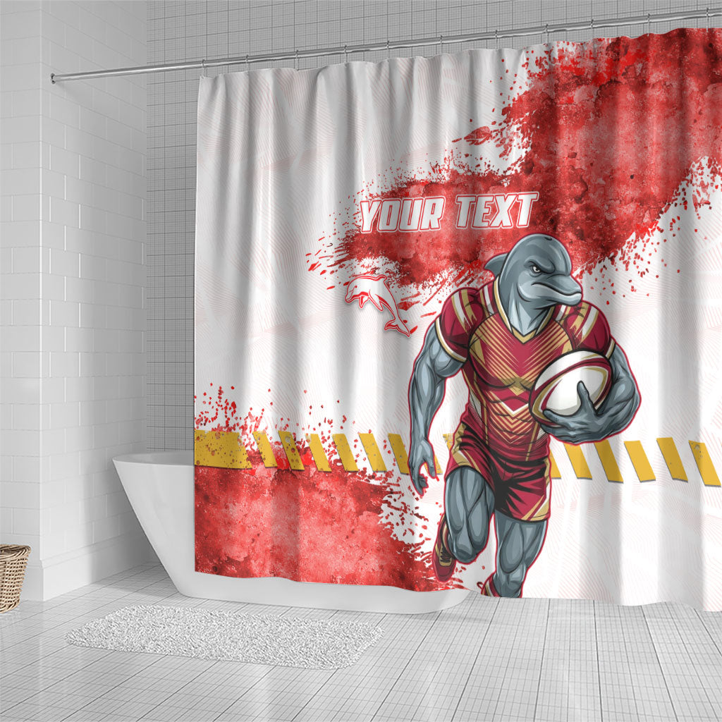 Personalised Dolphins Rugby Shower Curtain Dolphin Mascot - Sporty Splash Art Style