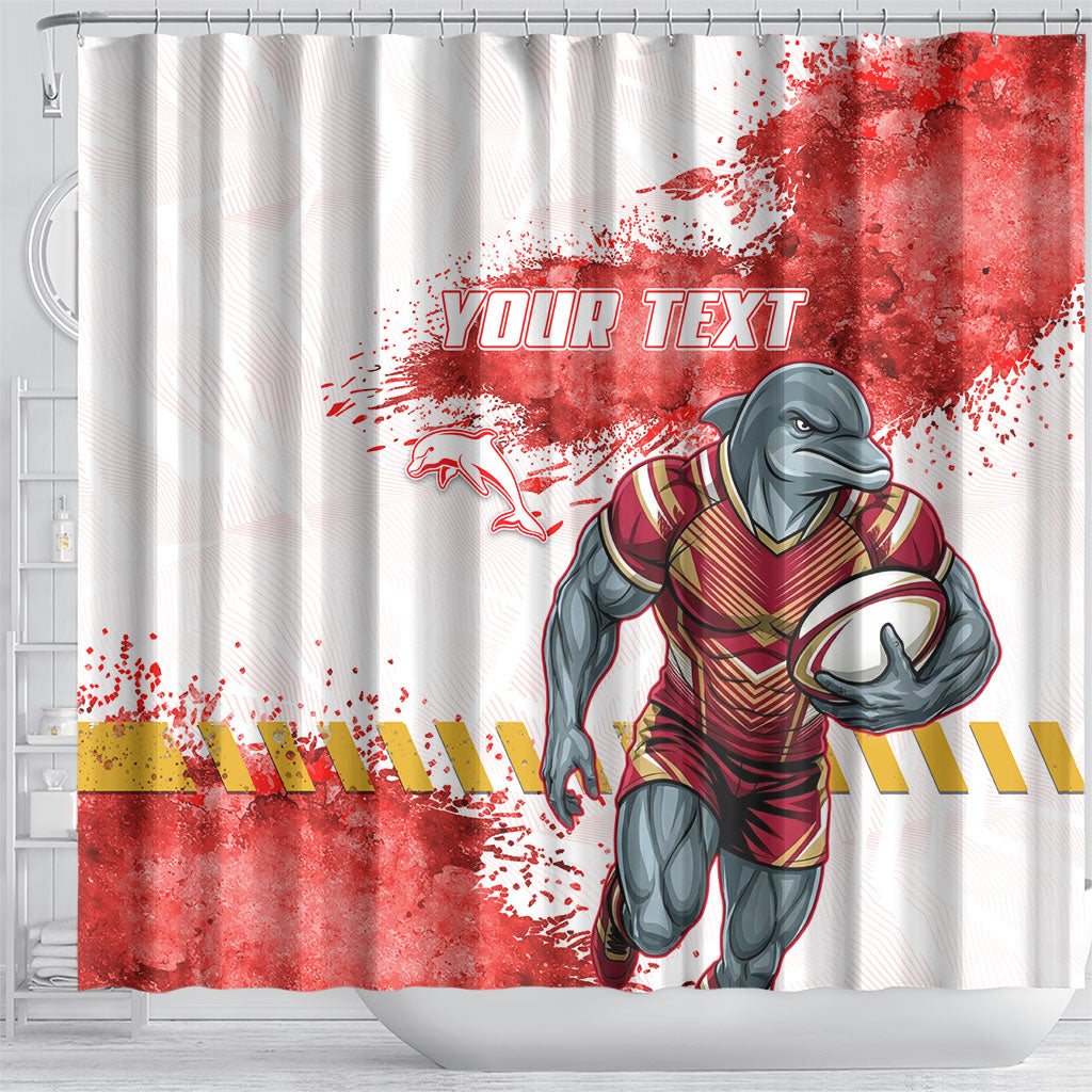 Personalised Dolphins Rugby Shower Curtain Dolphin Mascot - Sporty Splash Art Style