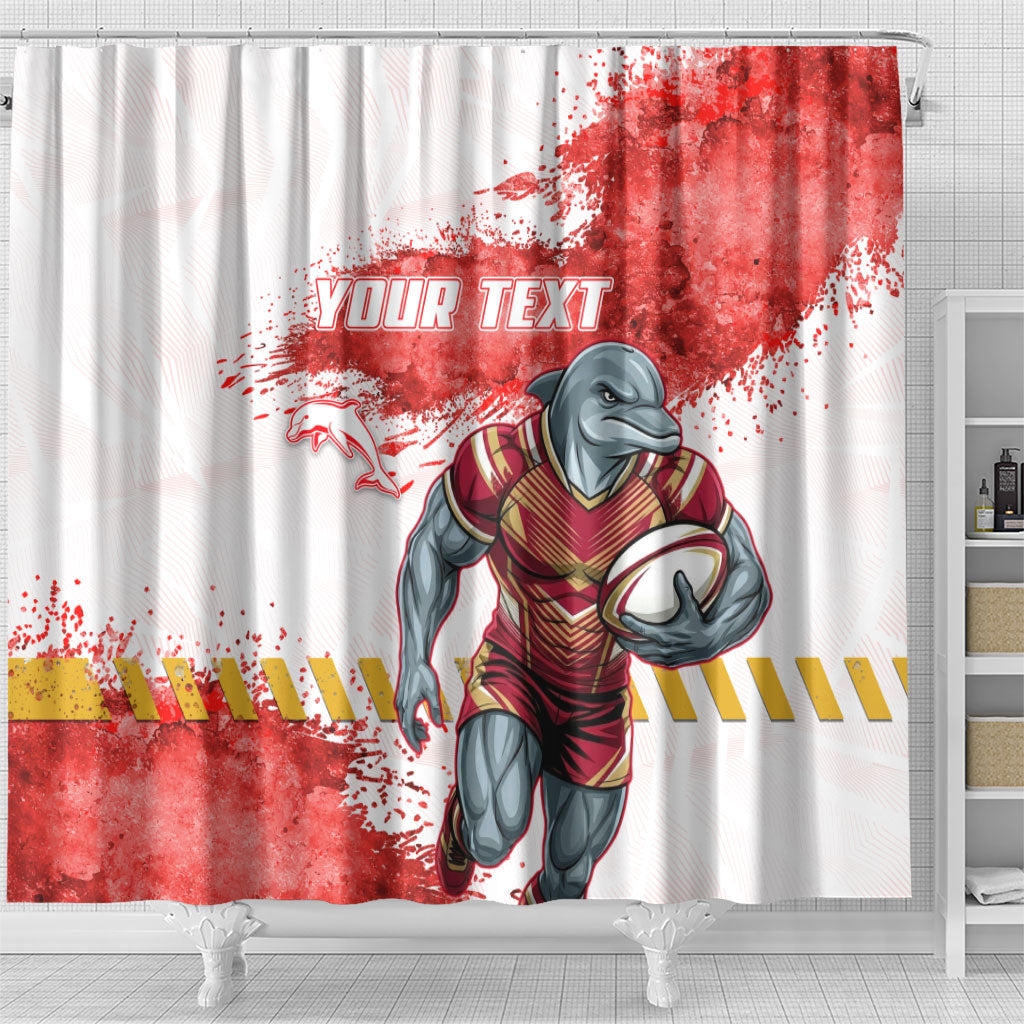 Personalised Dolphins Rugby Shower Curtain Dolphin Mascot - Sporty Splash Art Style