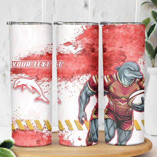 Personalised Dolphins Rugby Skinny Tumbler Dolphin Mascot - Sporty Splash Art Style