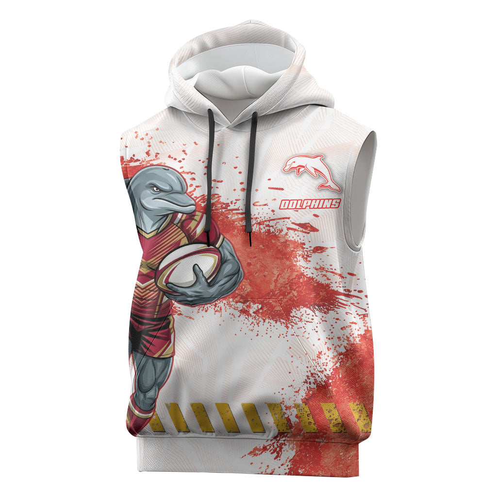 Personalised Dolphins Rugby Sleeveless Hoodie Dolphin Mascot - Sporty Splash Art Style