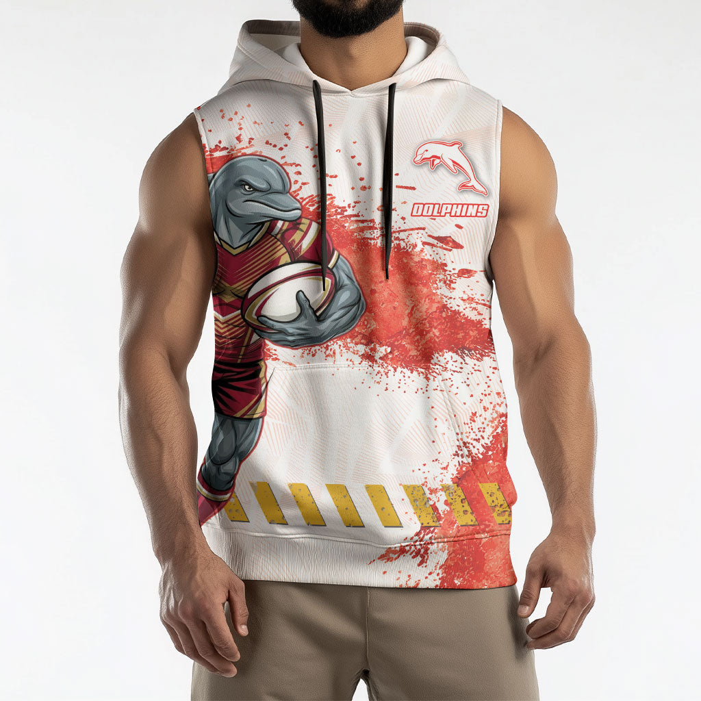 Personalised Dolphins Rugby Sleeveless Hoodie Dolphin Mascot - Sporty Splash Art Style
