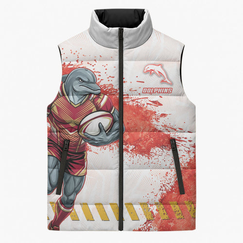 Personalised Dolphins Rugby Sleeveless Puffer Jacket Dolphin Mascot - Sporty Splash Art Style