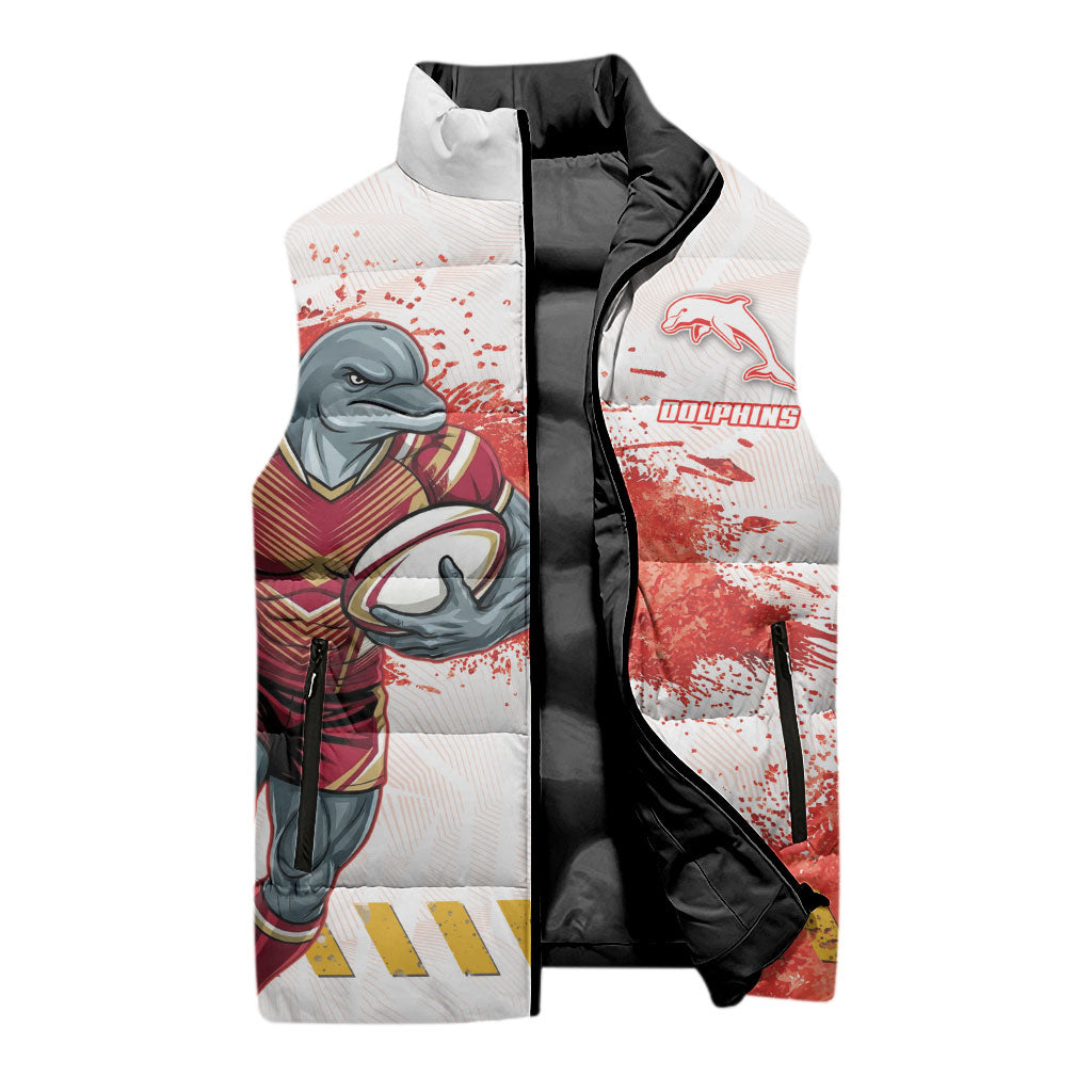 Personalised Dolphins Rugby Sleeveless Puffer Jacket Dolphin Mascot - Sporty Splash Art Style