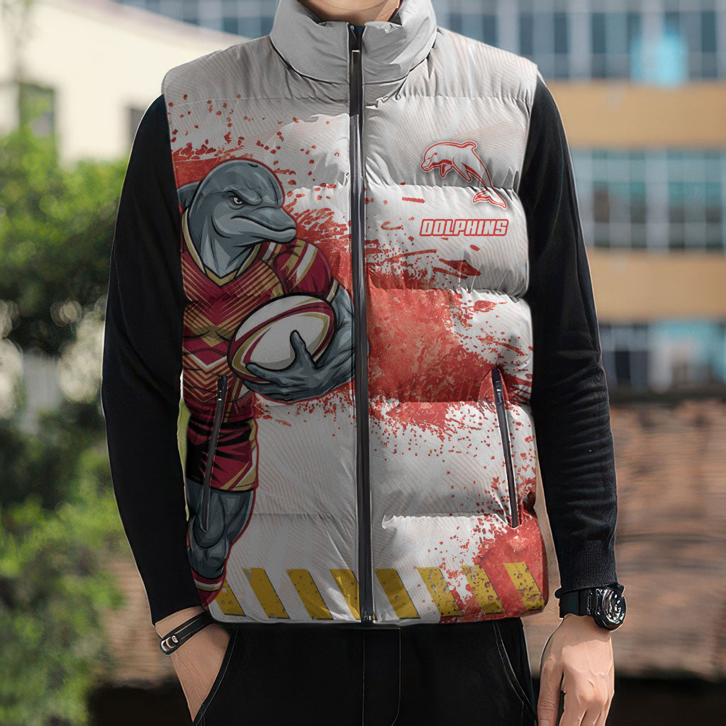 Personalised Dolphins Rugby Sleeveless Puffer Jacket Dolphin Mascot - Sporty Splash Art Style