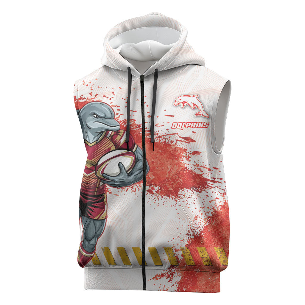 Personalised Dolphins Rugby Sleeveless Zip Hoodie Dolphin Mascot - Sporty Splash Art Style