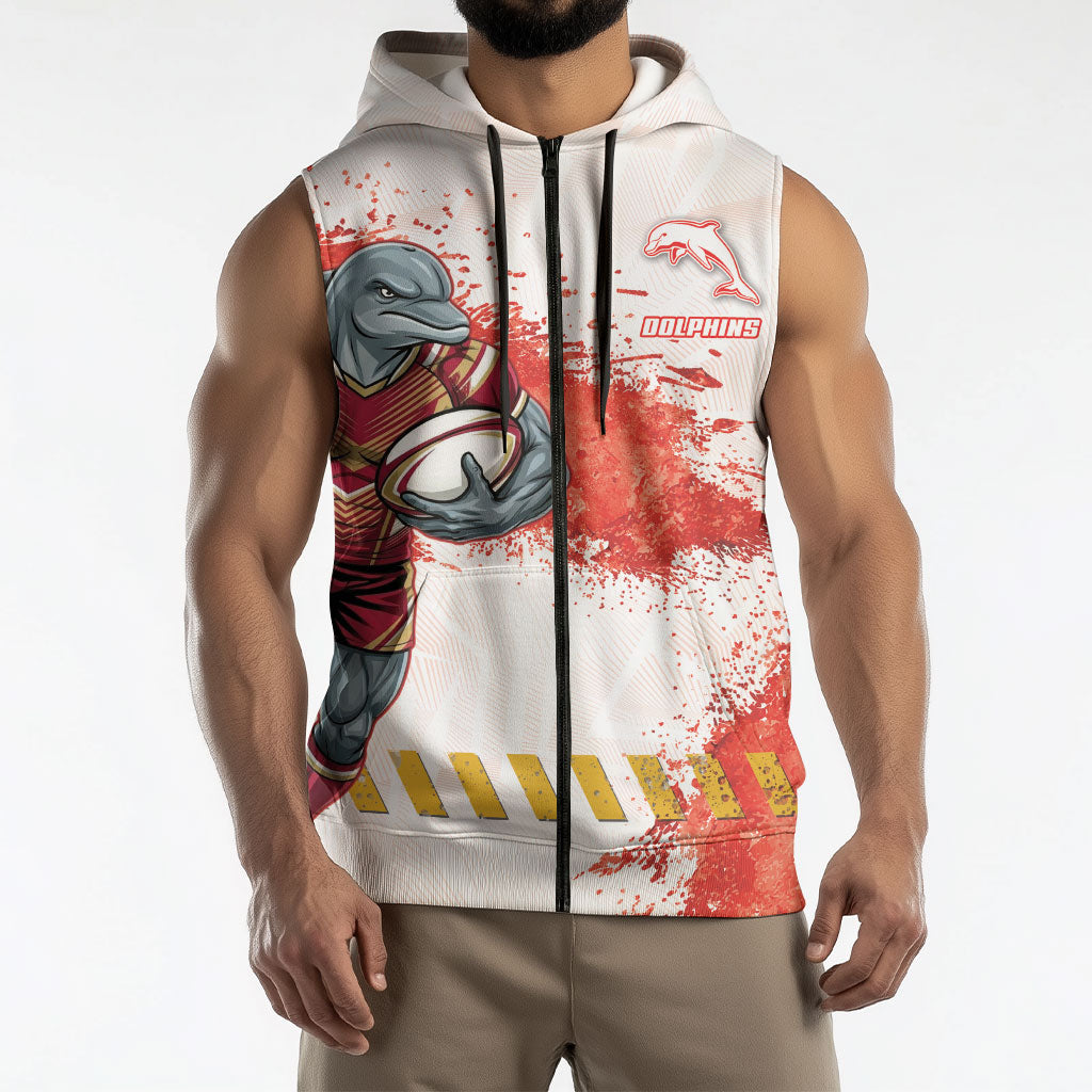 Personalised Dolphins Rugby Sleeveless Zip Hoodie Dolphin Mascot - Sporty Splash Art Style