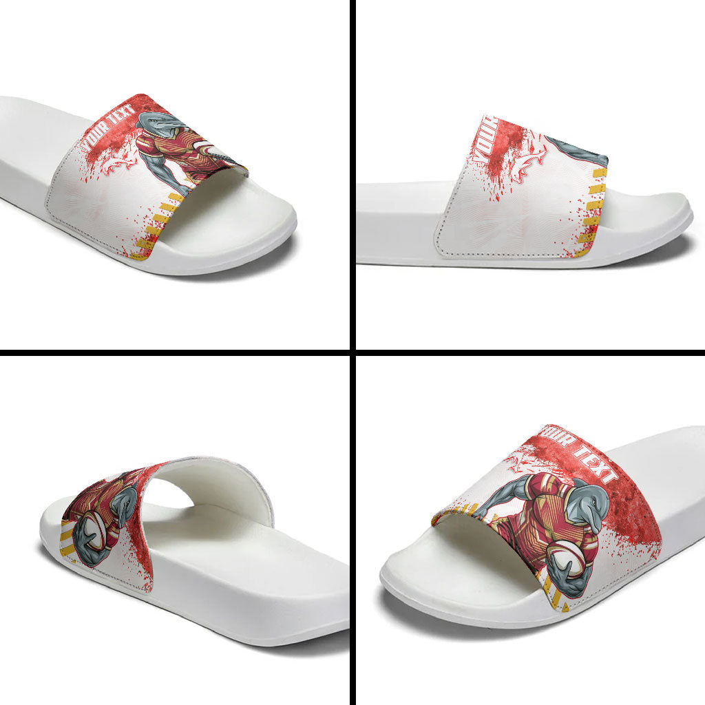 Personalised Dolphins Rugby Slide Sandals Dolphin Mascot - Sporty Splash Art Style