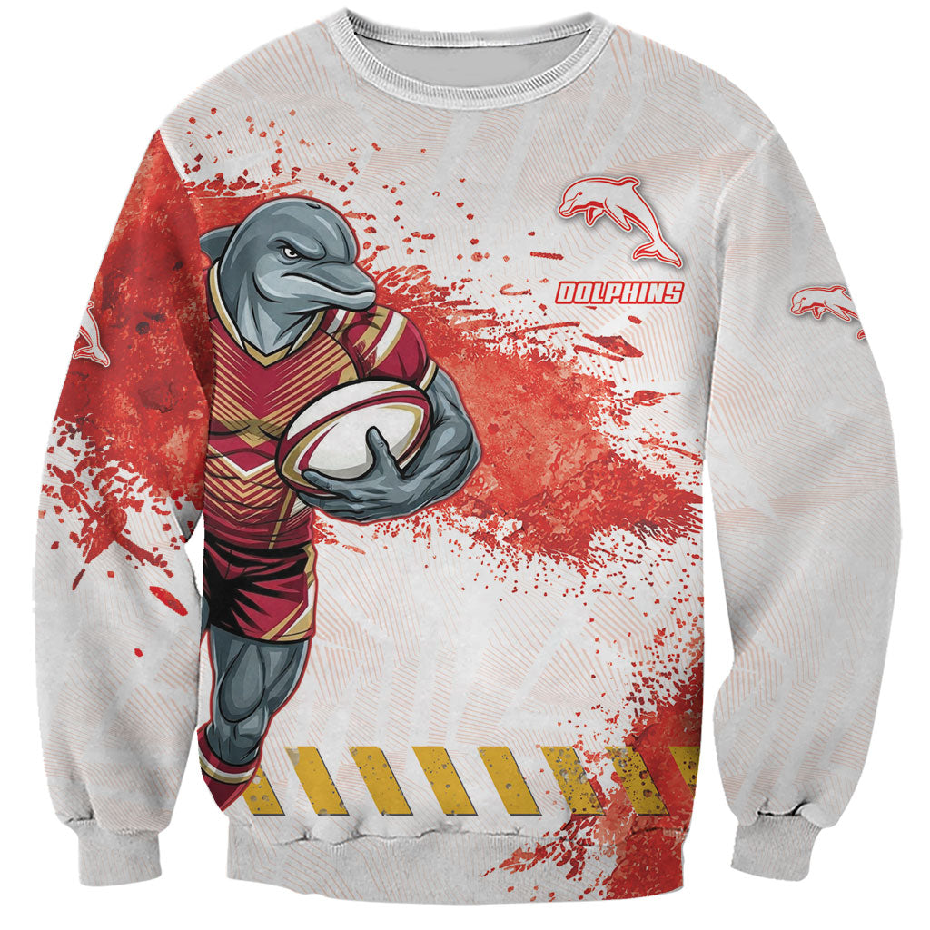 Personalised Dolphins Rugby Sweatshirt Dolphin Mascot - Sporty Splash Art Style