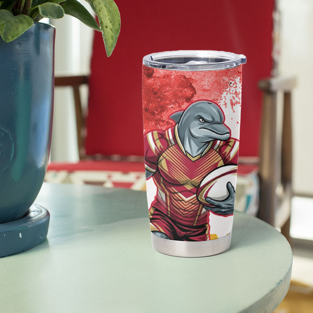 Personalised Dolphins Rugby Tumbler Cup Dolphin Mascot - Sporty Splash Art Style