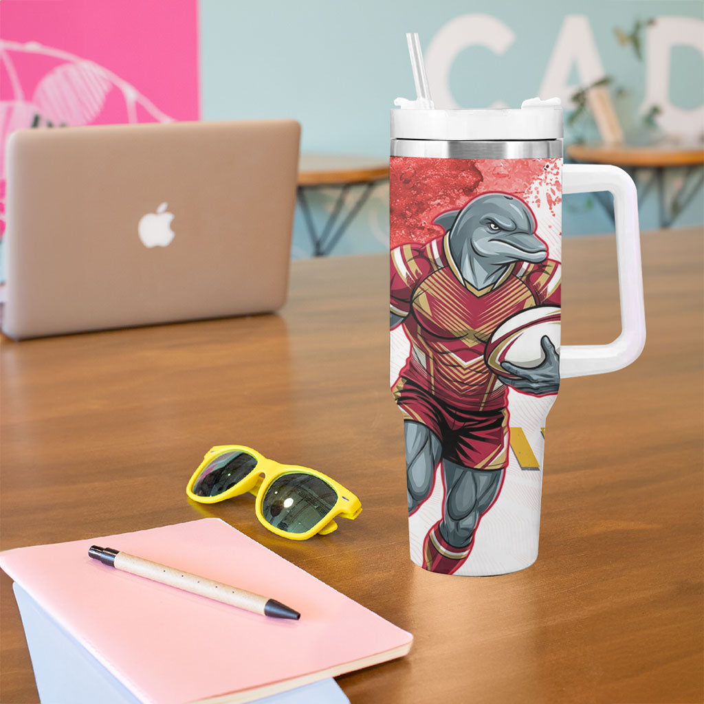 Personalised Dolphins Rugby Tumbler With Handle Dolphin Mascot - Sporty Splash Art Style