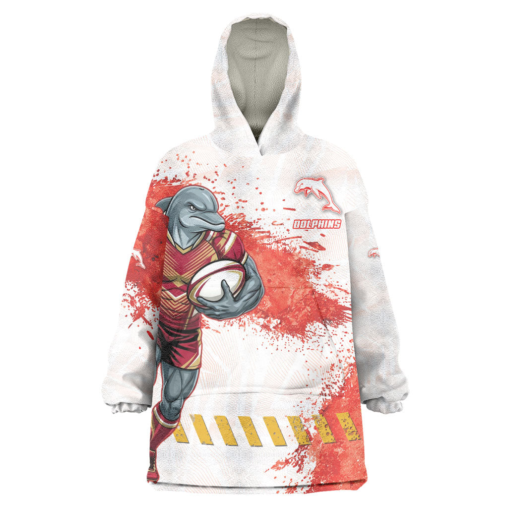 Personalised Dolphins Rugby Wearable Blanket Hoodie Dolphin Mascot - Sporty Splash Art Style