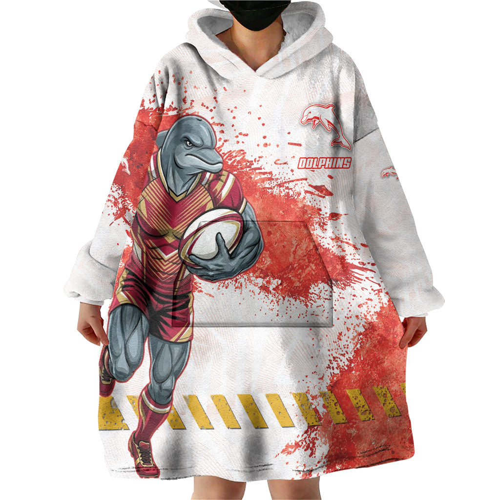 Personalised Dolphins Rugby Wearable Blanket Hoodie Dolphin Mascot - Sporty Splash Art Style