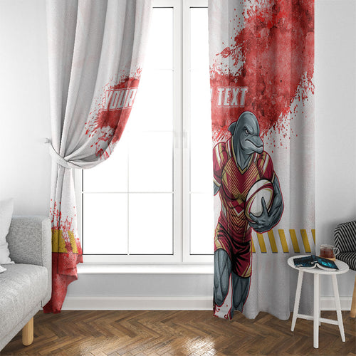 Personalised Dolphins Rugby Window Curtain Dolphin Mascot - Sporty Splash Art Style