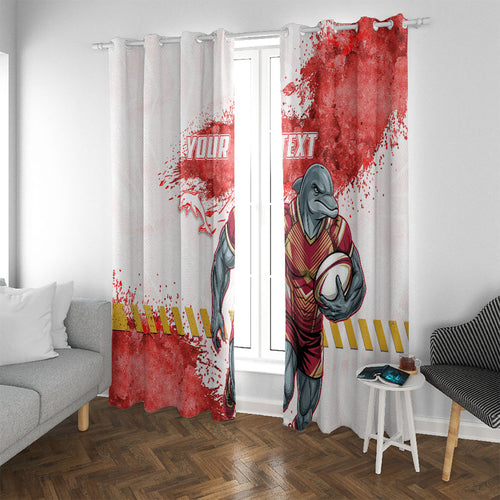 Personalised Dolphins Rugby Window Curtain Dolphin Mascot - Sporty Splash Art Style