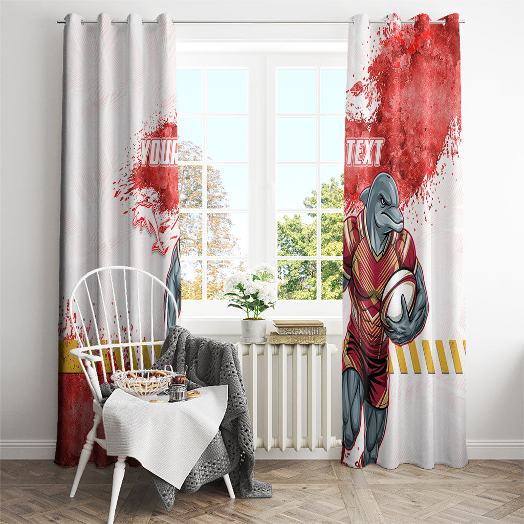Personalised Dolphins Rugby Window Curtain Dolphin Mascot - Sporty Splash Art Style
