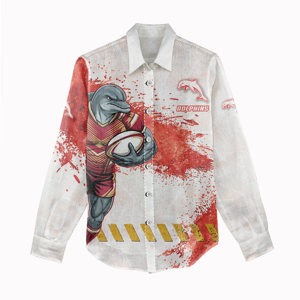 Personalised Dolphins Rugby Women Casual Shirt Dolphin Mascot - Sporty Splash Art Style