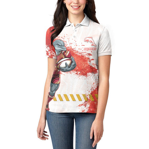 Personalised Dolphins Rugby Women Polo Shirt Dolphin Mascot - Sporty Splash Art Style