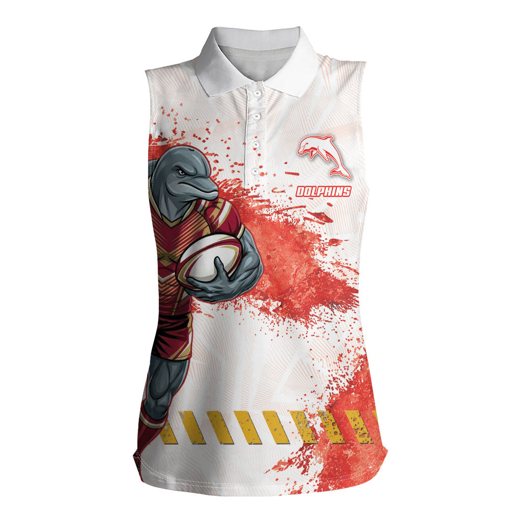 Personalised Dolphins Rugby Women Sleeveless Polo Shirt Dolphin Mascot - Sporty Splash Art Style