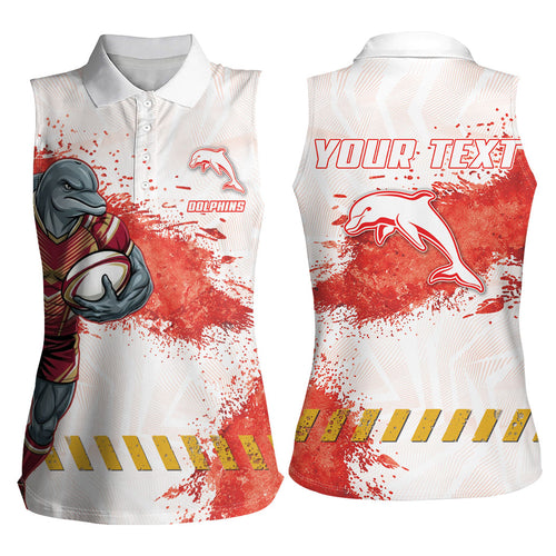 Personalised Dolphins Rugby Women Sleeveless Polo Shirt Dolphin Mascot - Sporty Splash Art Style