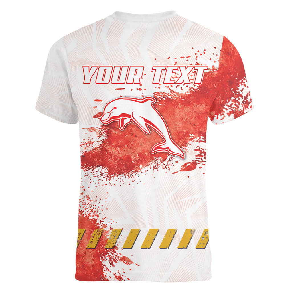 Personalised Dolphins Rugby Women V-Neck T-Shirt Dolphin Mascot - Sporty Splash Art Style