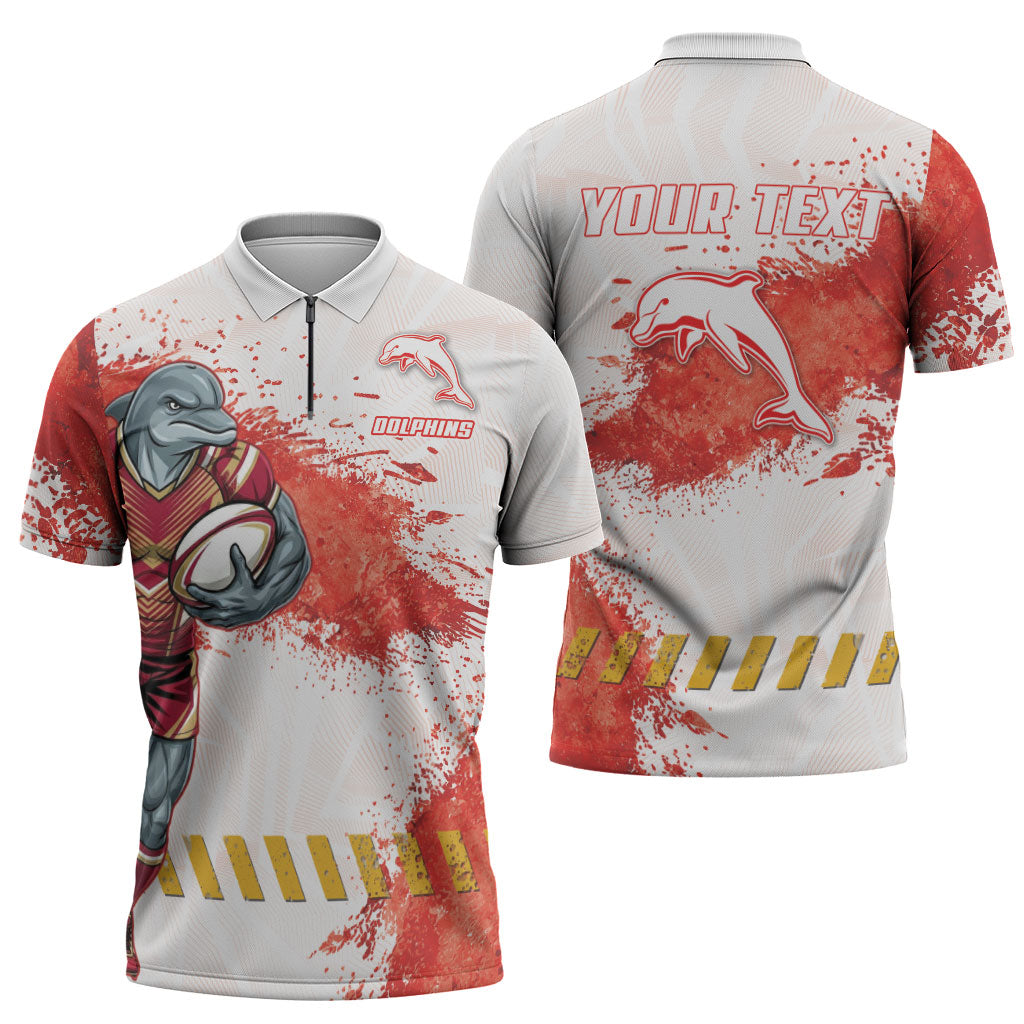Personalised Dolphins Rugby Zipper Polo Shirt Dolphin Mascot - Sporty Splash Art Style