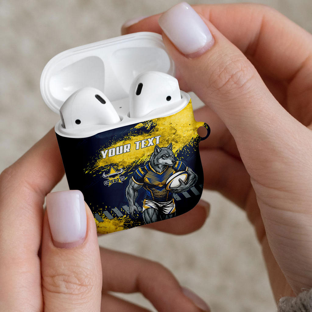 Personalised North Queensland Cowboys Rugby AirPods Case Wolf Mascot - Sporty Splash Art Style