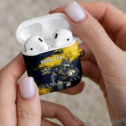 Personalised North Queensland Cowboys Rugby AirPods Case Wolf Mascot - Sporty Splash Art Style