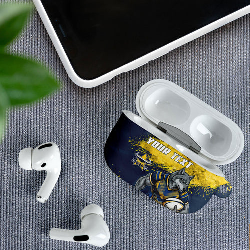Personalised North Queensland Cowboys Rugby AirPods Case Wolf Mascot - Sporty Splash Art Style