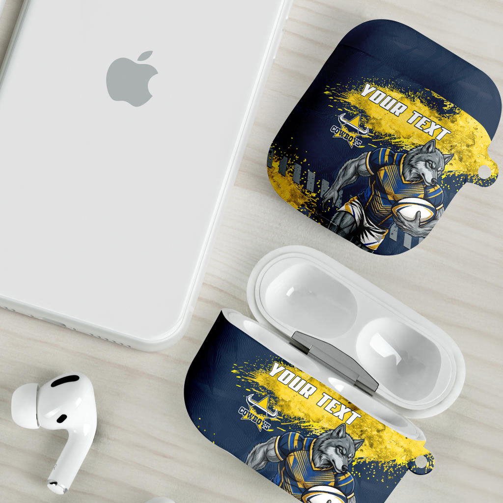 Personalised North Queensland Cowboys Rugby AirPods Case Wolf Mascot - Sporty Splash Art Style