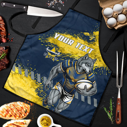 Personalised North Queensland Cowboys Rugby Apron Wolf Mascot - Sporty Splash Art Style