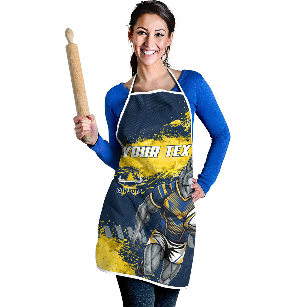 Personalised North Queensland Cowboys Rugby Apron Wolf Mascot - Sporty Splash Art Style