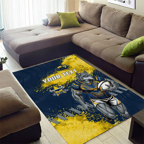 Personalised North Queensland Cowboys Rugby Area Rug Wolf Mascot - Sporty Splash Art Style
