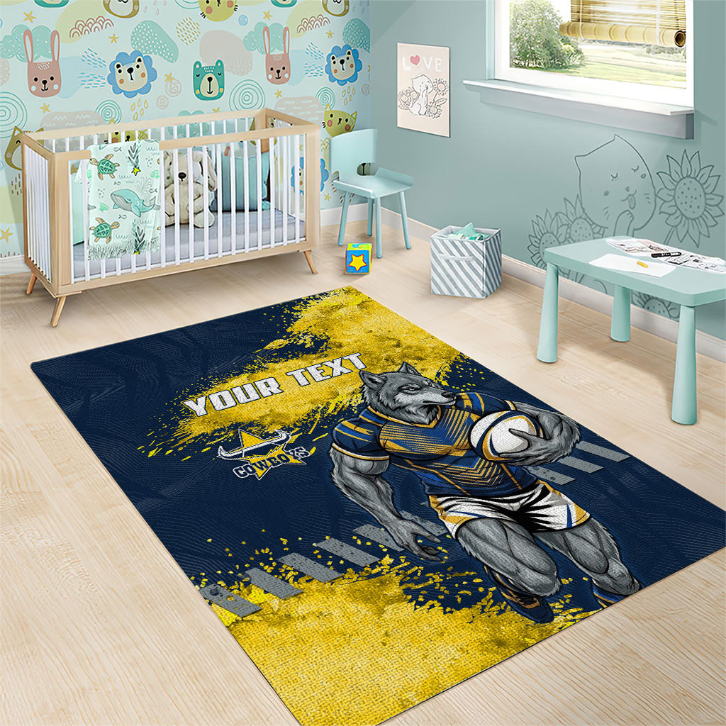 Personalised North Queensland Cowboys Rugby Area Rug Wolf Mascot - Sporty Splash Art Style