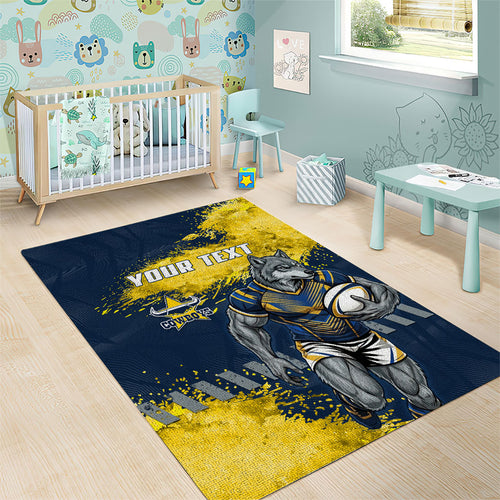 Personalised North Queensland Cowboys Rugby Area Rug Wolf Mascot - Sporty Splash Art Style