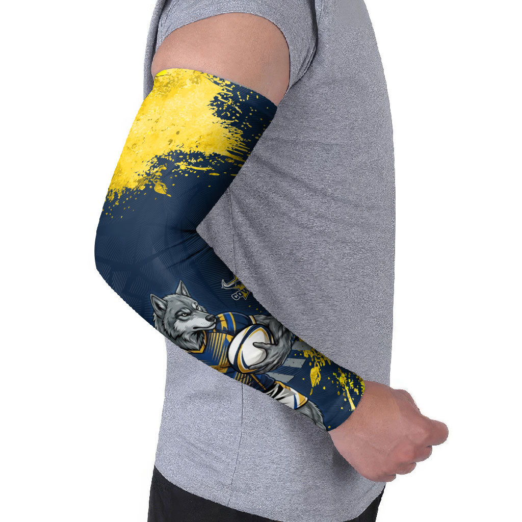 Personalised North Queensland Cowboys Rugby Arm Sleeves Wolf Mascot - Sporty Splash Art Style