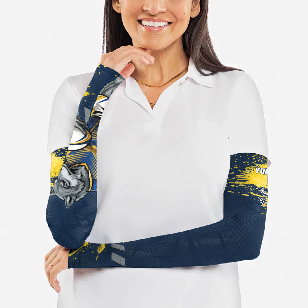 Personalised North Queensland Cowboys Rugby Arm Sleeves Wolf Mascot - Sporty Splash Art Style