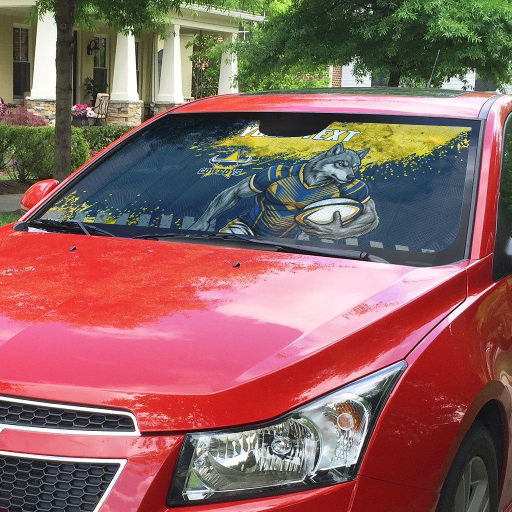 Personalised North Queensland Cowboys Rugby Auto Sun Shade Wolf Mascot - Sporty Splash Art Style