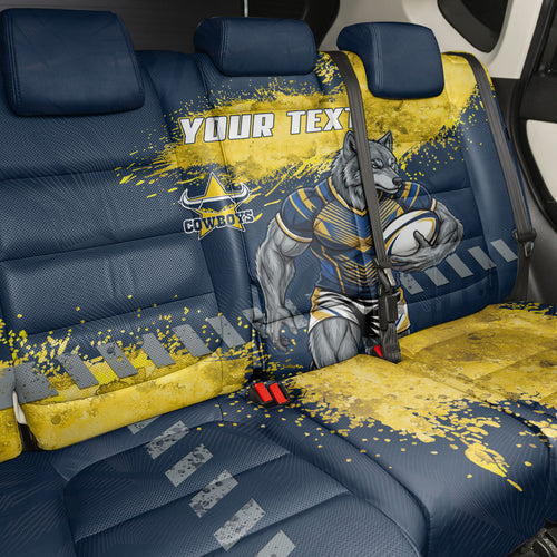Personalised North Queensland Cowboys Rugby Back Car Seat Cover Wolf Mascot - Sporty Splash Art Style